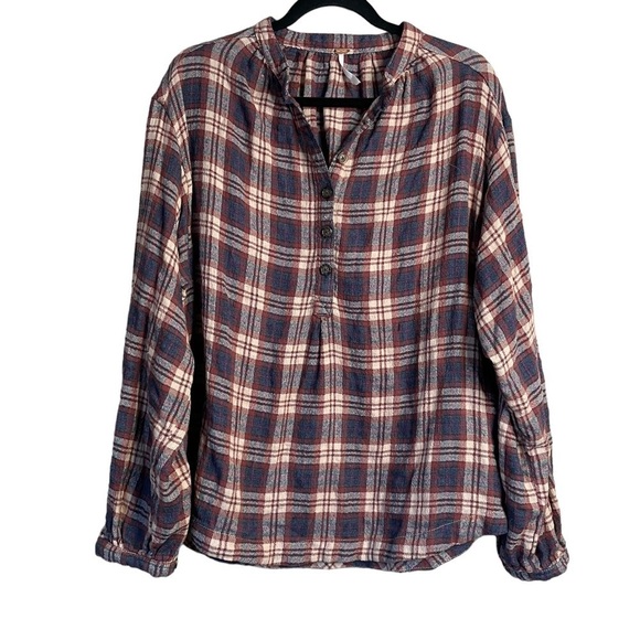 Free People Northern Bound Plaid Balloon Sleeve Popover Shirt Size Small - Picture 1 of 7